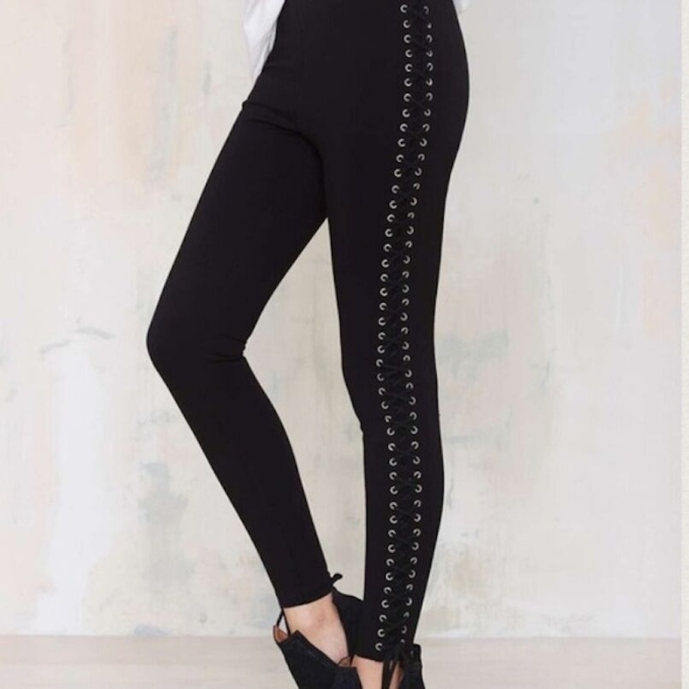 Nasty Gal Thick Black Cross Legged Lace-Up Legging
